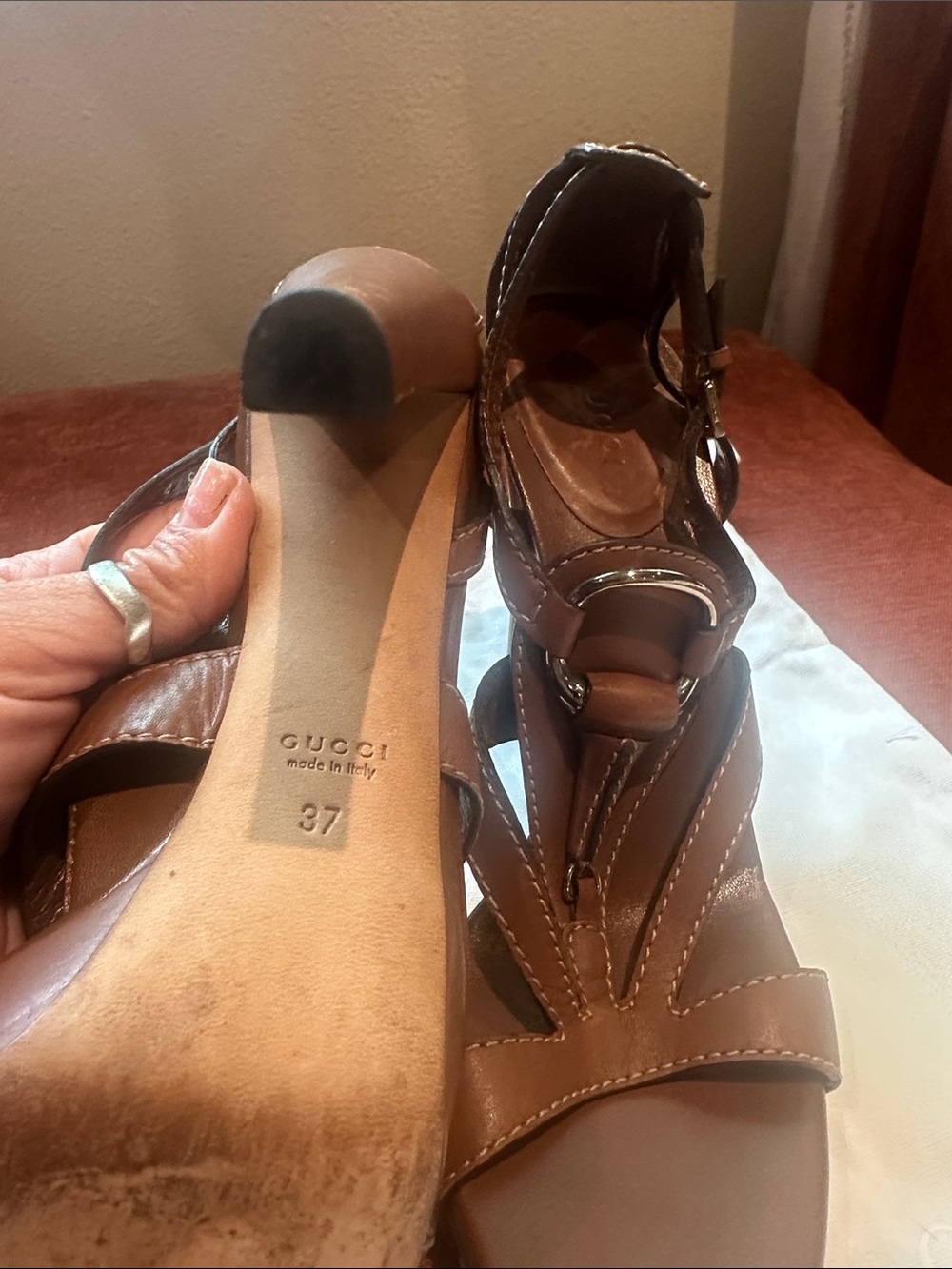 Gucci Brown Leather Ankle-Strap Sandals with Buckle Detail